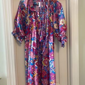 Floral Tie-Neck Dress in Fuchsia